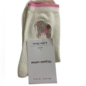 & OTHER STORIES Cream socks gold and pink embroidered poodle organic cotton